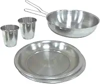 Nautika, Kit de Cozinha De Camping Gourmet Com 6 Peças, 2 copos, 2 pratos, 1 frigideira e 1 pegador universal removível, Compacto Em Alumínio