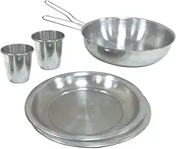 Nautika, Kit de Cozinha De Camping Gourmet Com 6 Peças, 2 copos, 2 pratos, 1 frigideira e 1 pegador universal removível, Compacto Em Alumínio