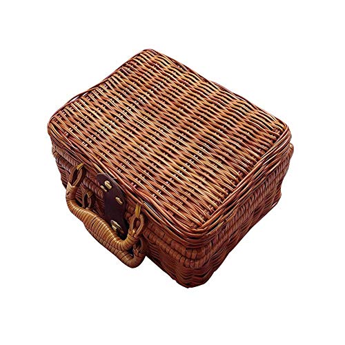 Handmade Picnic Basket with Handle, Retro Rattan Suitcase Picnic Storage Box, Rectangular Basket, 21 x 17 x 11 cm