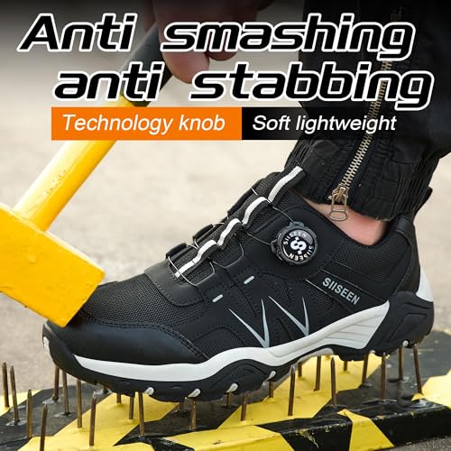 Image of Hogent Steel Toe Shoes for Men Lightweight Comfortable Non Slip Work Shoes Women Puncture Proof Safety Sneakers for Industrial Construction & Daily Life