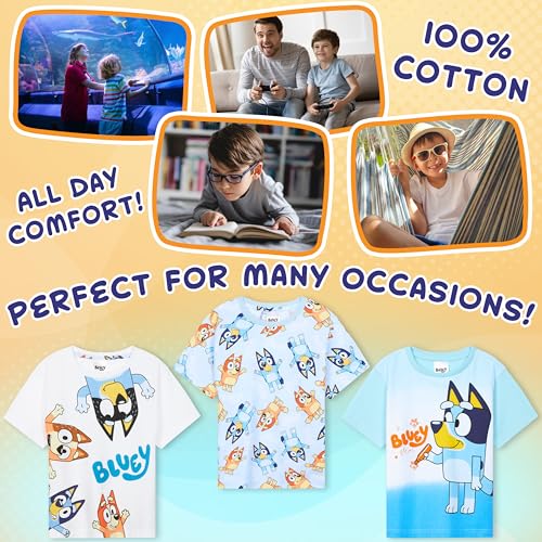 Get Trend Bluey T Shirt for Boys Pack of 3 Summer T Shirt Soft Breathable Bingo Toddler Clothes Short Sleeve Cotton Tops Kids Gifts (2-3 Years, Multi)3