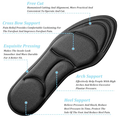 Image of 2 Pairs Memory Foam Insoles High Heel Insoles Breathable Shoe Pads Replacement Shoe Insoles 5D Sponge Barefoot Comfort Insoles, Comfort Foot Cushion for Women Man, Black