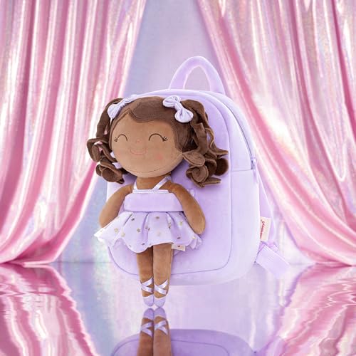 Image of Gloveleya Toddler Backpack Baby Ballerina Girl Gifts Plush Curly Hair Ballet Backpack - Black Purple 9 inches