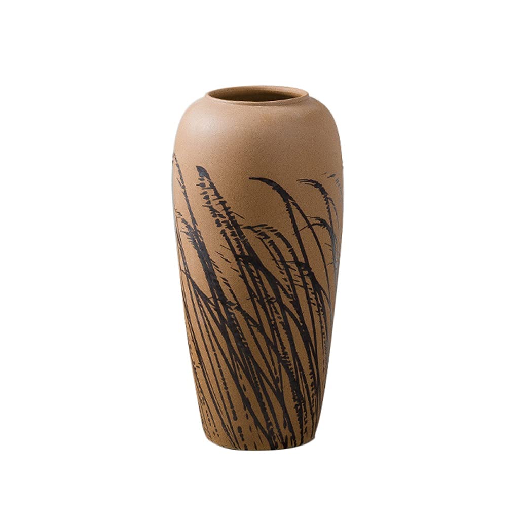 SnamicE Retro Brown Ceramic Vase Floor Large Flower Arrangement Decoration Modern Simple Dried Flower Vase Decoration for Use in Home Office, Decor, Floor Vases,Brown,53cm,