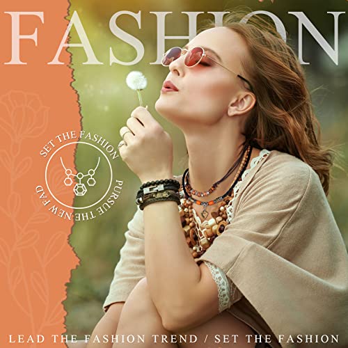 3 Pcs Western Layered Boho Wood Beads Choker Necklace Adjustable Vintage Leather Necklace Bead Choker Boho Jewelry for Women4