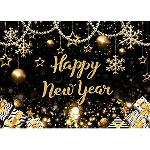 CapiSco 10x8FT Happy New Year Photography Backdrop Black and Gold Hello 2025 Kiss Me at Midnight Star Pendant Background Cheers to The New Year Eve Party Decoration Supplies Photo Booth Props Banner Cover