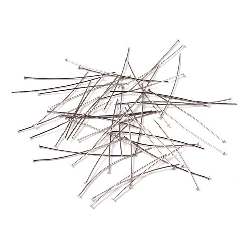 Pandahall 50pcs Nickel Free Brass Head Pins with Flat End 2-Inch Gauge 22 Silver Plated Jewelry Beading Makings
