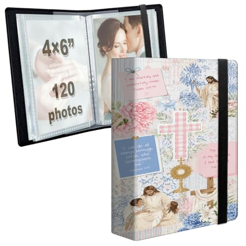 Image of Photo Album 4x6 120 Photos with Strong Elastic Band, Collage Jesus Cross | Large Capacity Premium Leather Picture Album, Portable Wallet Albums Photo Book for Family Anniversaries Wedding Baby