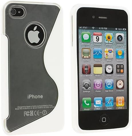 (TM) Clear / White S-Line TPU Rubber Skin Case Cover Accessory for Apple iPhone 4 / 4S