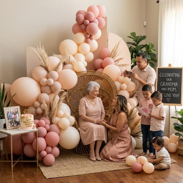 Image of HILAVO Blush Pink Balloon, 60 PCS 12 Inch Retro Pink Gold White Sand Nude Balloons Gold Confetti Latex Balloons for Girls Baby Shower Wedding Bridal Boho Birthday Party Decorations