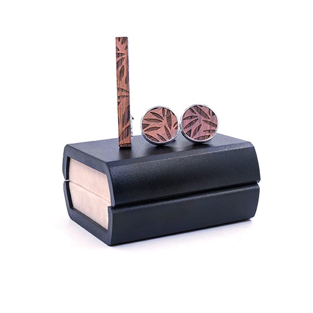 Manschettenknöpfe, Krawattenklammer-Set, Herren, Vintage-Stil, Holz, Geschenk, Bar, Bräutigam, Hochzeit, Geschäft, Krawattennadel aus Holz (Farbe: A, Größe (B, wie das Bild zeigt))
