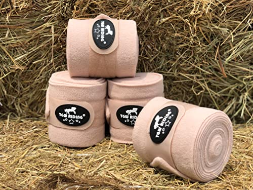 Image of Polo Leg Wraps, Equine Fleece Polo Wraps (Set of 4) - Horse Leg Bandages (Beige)