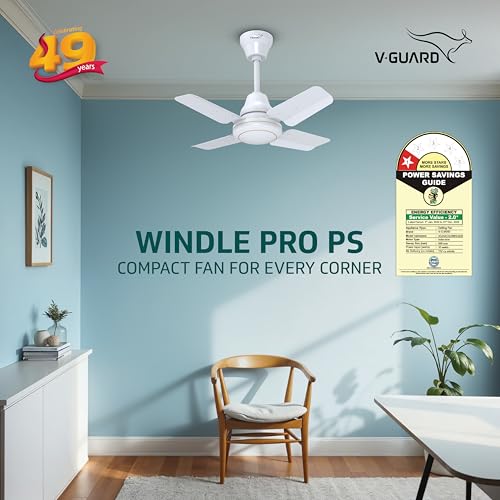 Image of V-Guard Windle Pro Ps High Speed Ceiling Fan For Home | 830 RPM Motor | BEE 1 Star Rating | Glossy Finish | 4 Blade Ceiling Fan | 600 mm Sweep | White