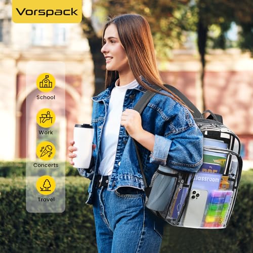 Image of Vorspack Clear Backpack for School, 16 inch Large Clear Bookbag | Lightweight See Through Backpacks for Girls and Boys, Reinforced Straps, Heavy Duty Transparent Clear Bag for Work Travel