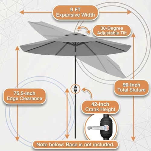 Image of Greesum 9FT Outdoor Patio Umbrella, Table Umbrella for Yard, Market, Heavy-Duty Waterproof Pool Umbrella with 8 Sturdy Ribs, UV Protection for Beach, Deck, Garden, Backyard