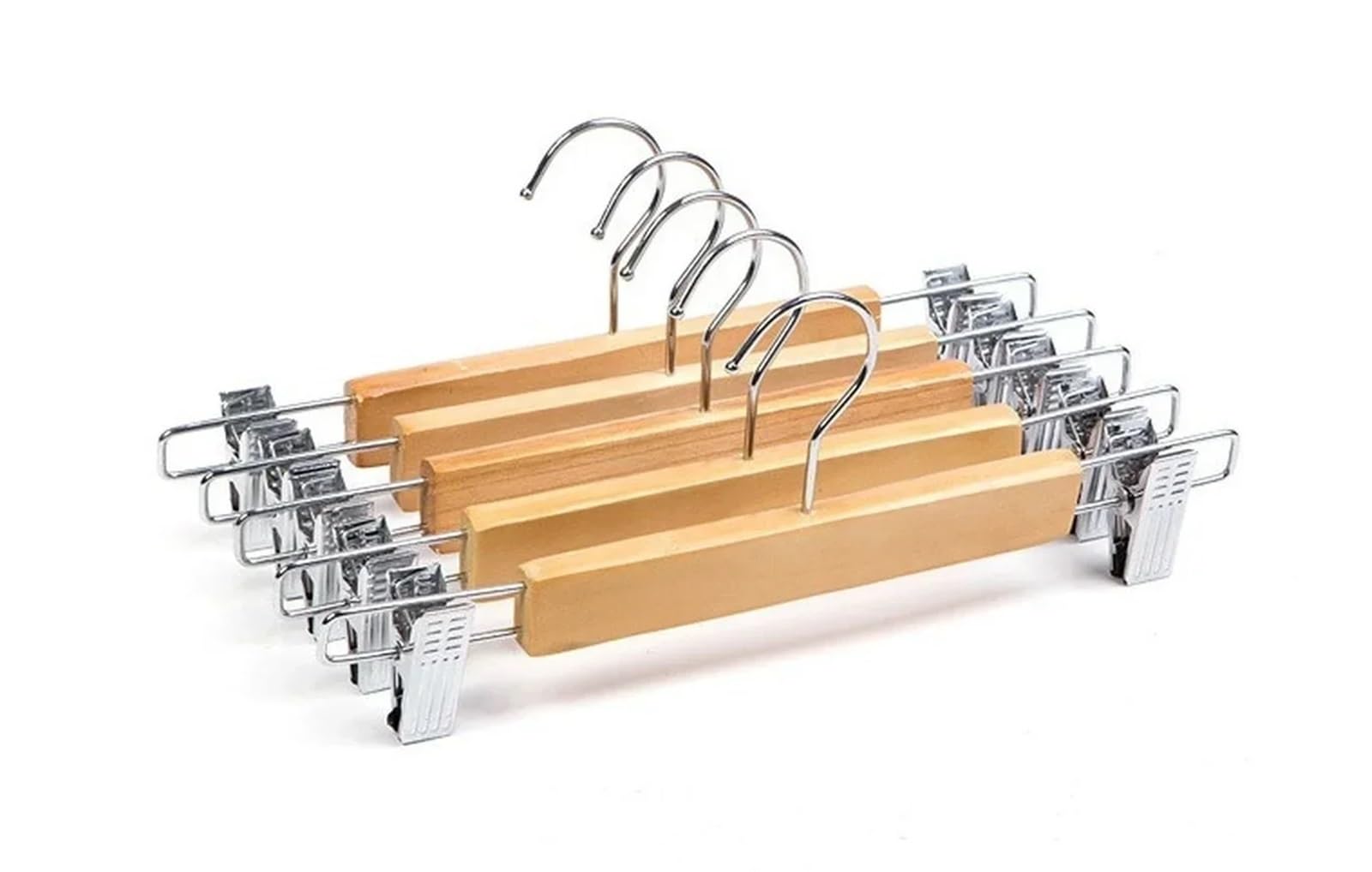 Coat Hangers Wooden Skirt Hangers With Adjustable Clips (Pack Of 5) Non-Slip Trouser Hanger Natural Finish Lotus Wood Pants Hangers(WOOD S 24cm,5PCS)