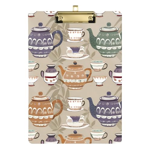 ティーポットカップ ブラウン両面プリントクリップボード 教室用 看護師 教師用 12.5インチ x 9インチ