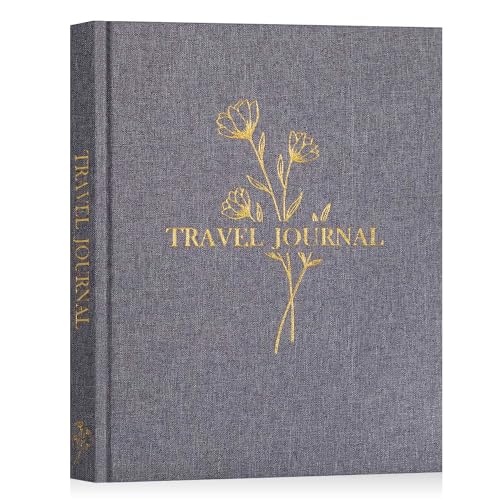 Lanpn Cuaderno de Viaje para Mujeres y Hombres, Diario de Viaje de Lino, Libreta de Viaje de Recuerdos Cuaderno de Notas Álbum de Fotos de Viajes, Regalos para Viajeros (Gris, 110 Páginas)