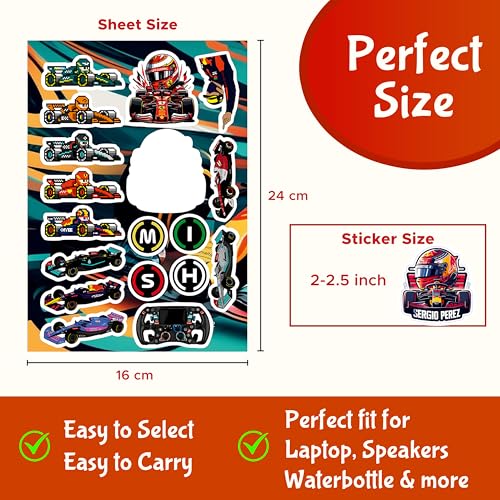 Image of CodersParadise - Pack of 120 F1 Formula One Racing Vinyl Stickers for Laptop, Journal, Diary, Guitar, Mobile Case - Waterproof Residue Free Multicolor Stickers - 3 Inches for Metal, Glass