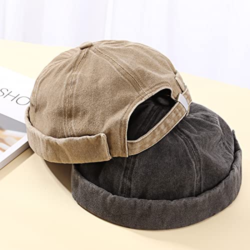 Image of SATINIOR 2 Pieces Brimless Hats for Men Adjustable Docker Cap Casual No Brim Hat Rolled Cuff Sailor Skullcap