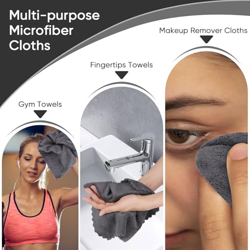 Image of Orighty Washcloths 96 Pack, Ultra Soft Face Cloths 12 x 12 inch, Absorbent & Quick Drying Coral Velvet Washcloth Bulk, Multi-Purpose Face Cloth for Household, Cleansing and Sport (Grey)