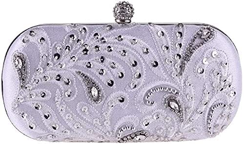RajoNN Abendhandtaschen für Damen, Tasche für Damen, bestickte Perlentasche, Diamanten, Brauttasche, Kettentasche, Clutch (Aprikose) (weiß)
