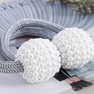 Replex Polyester 1 Pair Magnetic Curtain tiebacks Clips - Door Window tie Backs Holders for Home Office Window Curtain Decorative Rope holdbacks Classic tiebacks Pearl Design (Multi Color)
