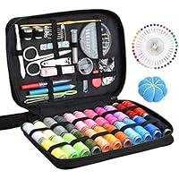 Sewing KIT, DIY Sewing Supplies with Sewing Accessories, Portable Mini Sewing Kit for Beginner, Traveller and Emergency Clothing Fixes, with Premium Black Carrying Case