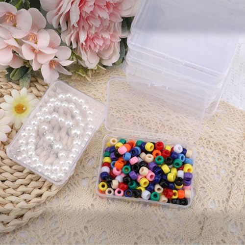 Image of 6 Pcs Clear Plastic Storage Containers Box, Small Rectangle Organizer with Hinged Lid, Small Plastic Case for Collecting Business Cards, Accessories, Crafts, Beads, Jewelry, Screws