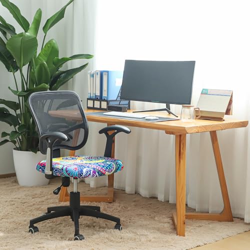 Image of FORCHEER Office Chair Seat Cover 19x19 inch Printed Stretchable Small Fitted Computer Desk Chair Seat Cushion Slipcover-Boho