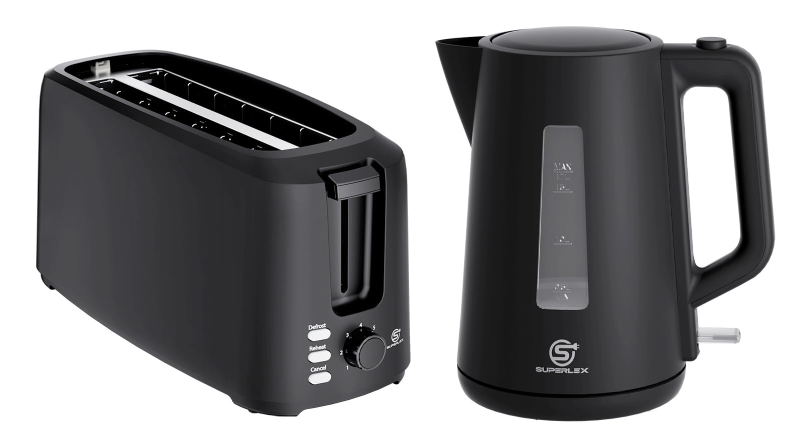 SUPERLEX Kettle and Toaster Set, 1.7L Fast Boil Kettle, 4-Slice Toaster