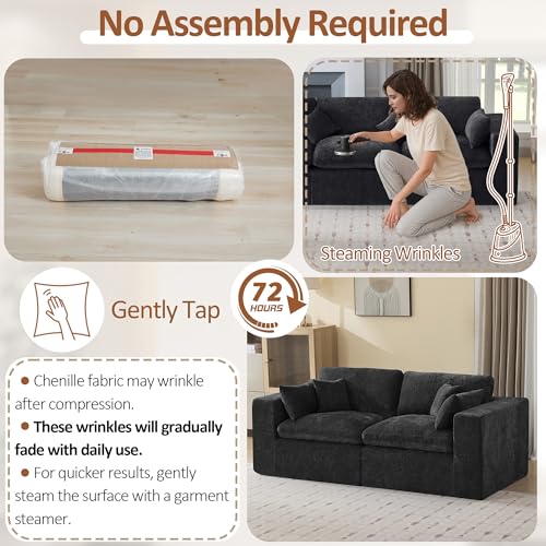 Image of 83''Cloud Boneless Sectional Couch, Modular Sectional Sofa Deep Seat, Upholstered Convertible Comfy Loveseat Chenille Memory Foam Sofa Couches for Living Room, Dark