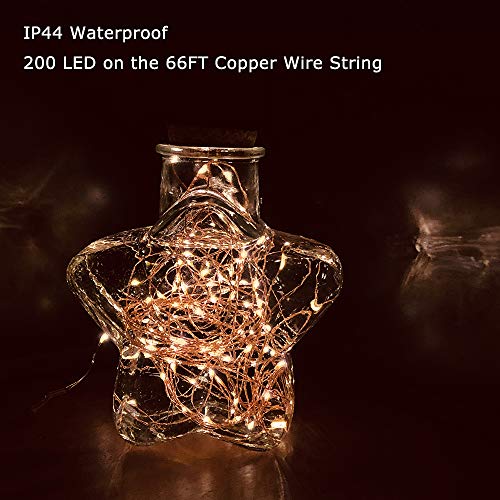 UPGRADE 66Ft 200 LED Waterproof Fairy Lights Battery Operated, 8 Modes Copper String Lights with Remote Control for Bedroom Dorm Indoor & Outdoor Decorations
