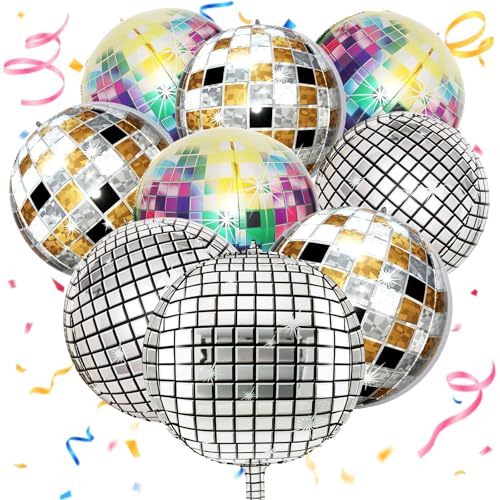 Galenecx 9 Piezas Globos de Discoteca, 22 Pulgadas 4D Disco Aluminio Globos, Balloon Multicolores Disco, Decoraciones para Fiestas, Para Fiesta Temática de Discoteca, Cumpleaños, Fiesta Mitzvah