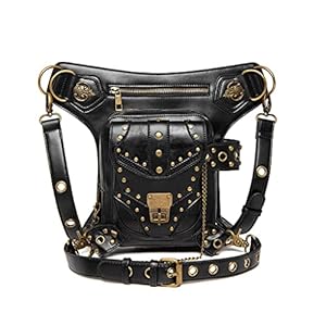 MEIBAOGE Steampunk Heuptas Gothic Retro Motorfiets PU Lederen Tassen Goth Schoudertassen, Schoudertas-Zwart