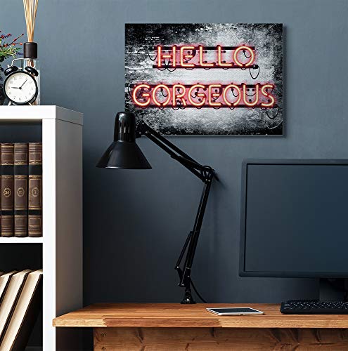 Image of Stupell Industries 'Fashion Designer Hello Gorgeous Neon Light'| Canvas Art | Stupell Industries | 30 x 24 Inches, Easy to Hang and Sturdy, Made in USA, by Amanda Greenwood