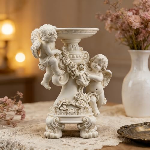 Estatua Ángel Porta Velas Barroco Resina Blanca miniatura 4