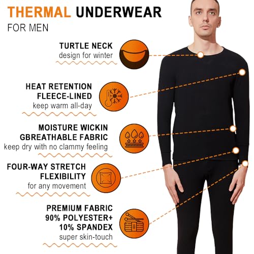 YakiterMen's Cotton Thermal Underwear Set Shirt Pants Long Johns, Triple Skin Friendly for Better Health, Without Pilling or Fading, Suitable for Any Occasion in Daily Life-XL