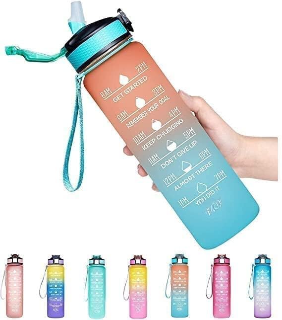 Image of 1 Litre Motivational Water Bottle with Time Marker, BPA Free Leakproof Sipper Bottle, Gym Water Bottle, Sports Water Bottle for Men & Women, Water Bottle for Office, School & Travel (Blue Orange)