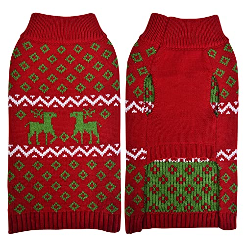 LuzPet New Year Christmas Dog Sweater with Cute Funny Reindeer Kintwear Chilly Ugly Thick Xmas Dog Sweater Matching Dog Costume Pullover for Large Dogs (XL, Red)