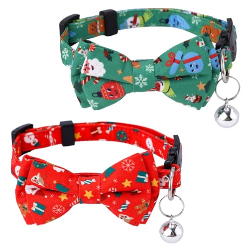 Collares navideños gatitos con hebilla segura y lazos rojos ajustables para mascotas 2