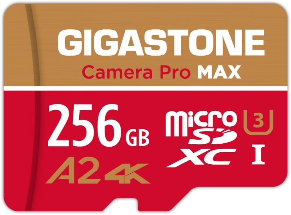 【5-Years Data Recovery】 GIGASTONE 256GB Micro SD Card, 4K Camera Pro MAX, A2 V30 MicroSDXC Memory Card for Smartphone, Gopro, Action Cams, 4K UHD Video, Up to 170/140 MB/s, UHS-I U3 C10 with Adapter