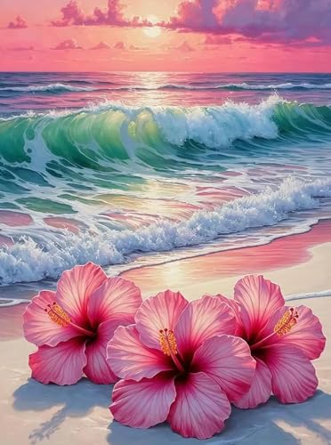 BYGFHLYW Paint by Numbers Kit for Adults Beginners Beach Flower Easy Adult Paint by Number Kits On Canvas DIY Acrylic Oil Painting Kits for Home Wall Decor 12x16Inch