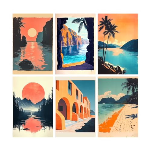 Image of SiddArtify Coastal Wall Art Prints Set - Tropical Beach Poster Decor for Living Room Bedroom Office - Set of 2-4x6 Inch - Board (Pack of 6) - Sticker (Pack of 6)