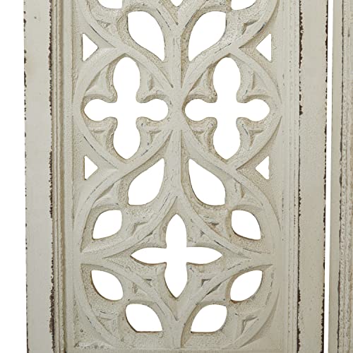 Deco-79-Wood-Floral-Hinged-Foldable-Partition-3-Panel-Room-Divider-Screen-with-Intricately-Carved-Designs-45-x-1-x-75-White Deco 79 Wood Floral Hinged Foldable Partition 3 Panel Room Divider Screen with Intricately Carved Designs 45 x 1 x 75 White