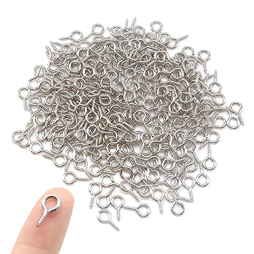 Image of 300 Pcs Small Eye Screws 8 x 17mm Mini Screw Eye Pin Peg Self Tapping Screws Hooks Ring for Arts Crafts Projects (YJY1)
