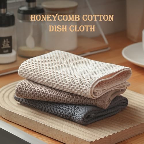 Set di 6 Strofinacci da Cucina in Cotone 33 x 33 cm per la Pulizia e l'Asciugatura delle Stoviglie, Canovacci Waffle Straccio per Lavatrice Asciugamani - immagine 4