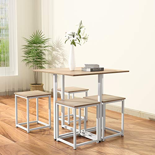 LZ LEISURE ZONE 5 Piece Dining Table Set, Kitchen Table Set for 4, Industrial Bar Table and Bar Stools for Kitchen/Living Room/Bar/Restaurant (Natural Wood+White)