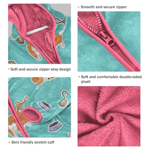 OTVEE Cartoon Corgi Dog Animals Kids Hoodie Jacket Fall Spring Full Zip Warm Outwear Coat3