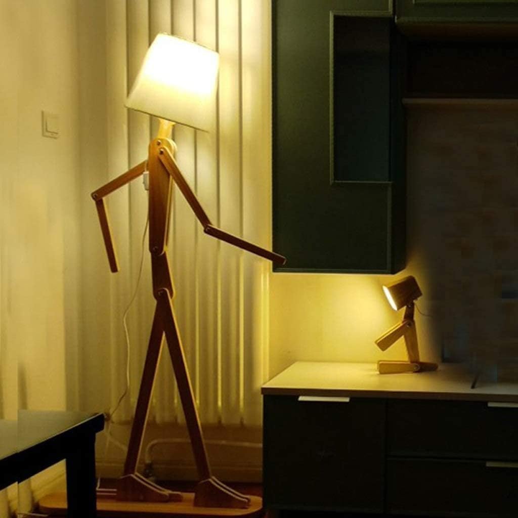 Lampada da Terra Uomo in Legno Fai-da-Te con Paralume in Tessuto Bianco, Luce da Terra Regolabile in Altezza per Soggiorno Camera da Letto Ufficio Caffetteria Decorazione, Ash